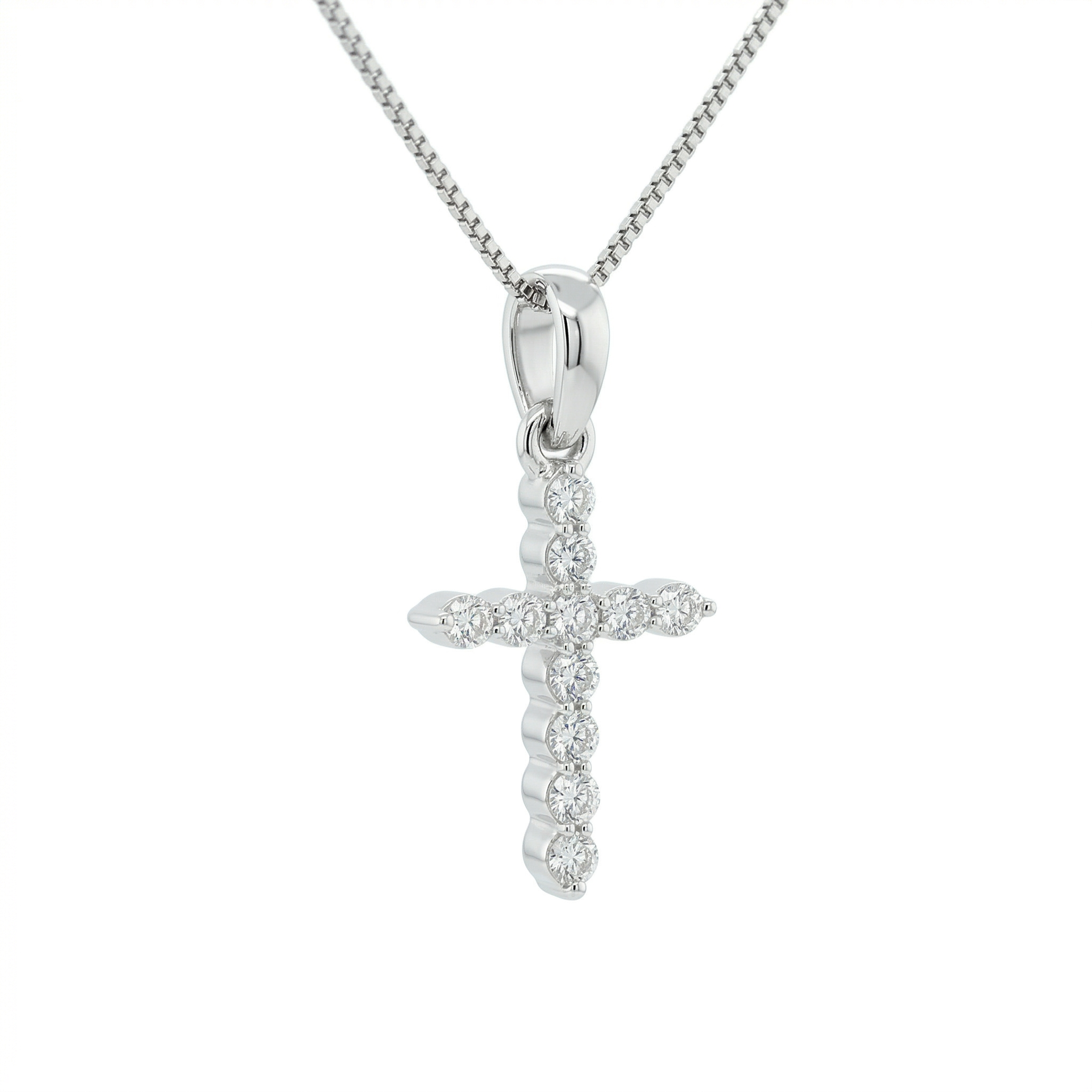 14K Gold Diamond Cross Pendant Necklace | .12 Ctw Natural White Diamonds