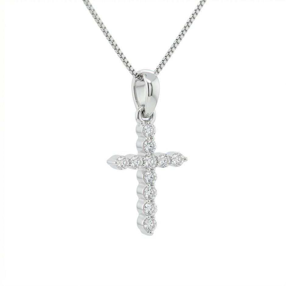 14K Gold Diamond Cross Pendant Necklace | .12 Ctw Natural White Diamonds