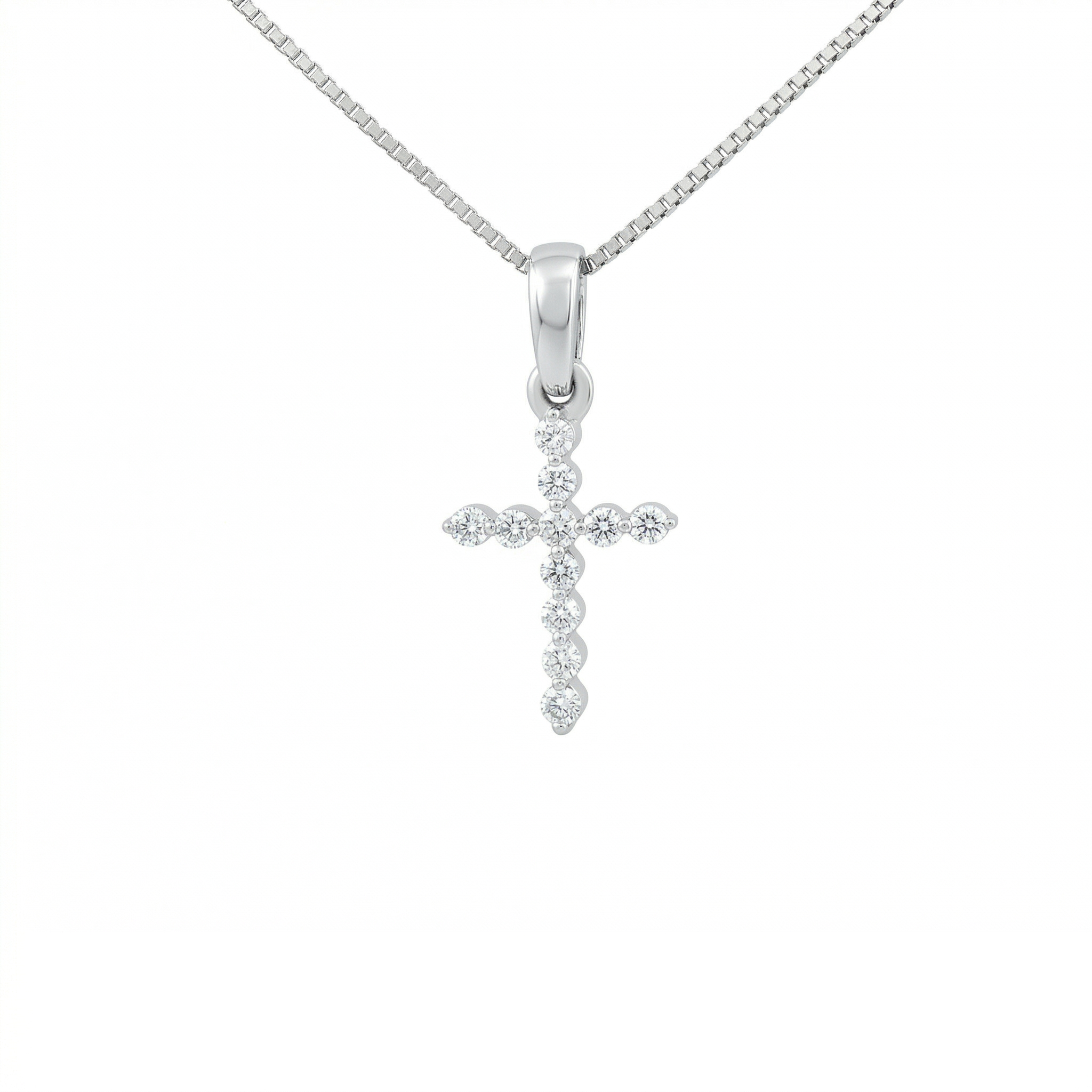 14K Gold Diamond Cross Pendant Necklace | .12 Ctw Natural White Diamonds