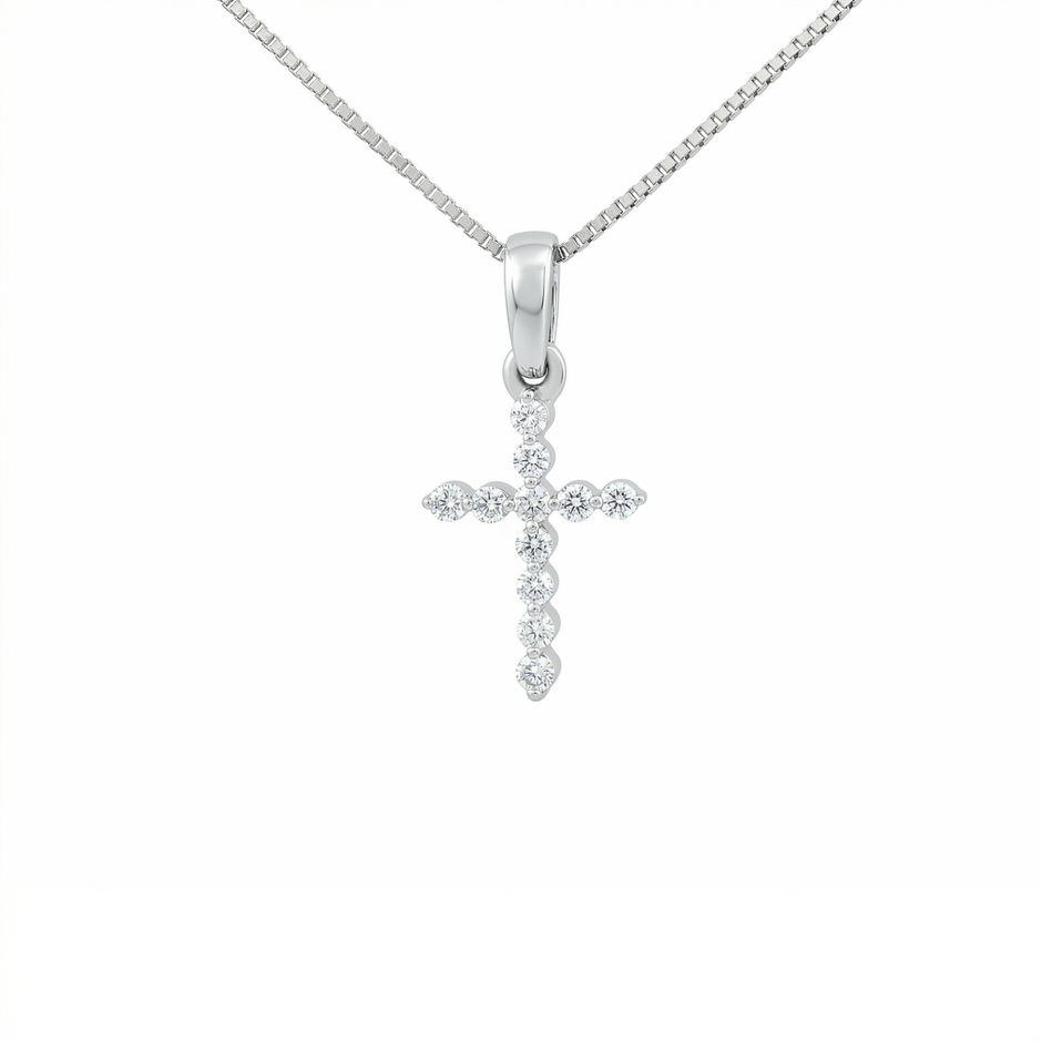 14K Gold Diamond Cross Pendant Necklace | .12 Ctw Natural White Diamonds