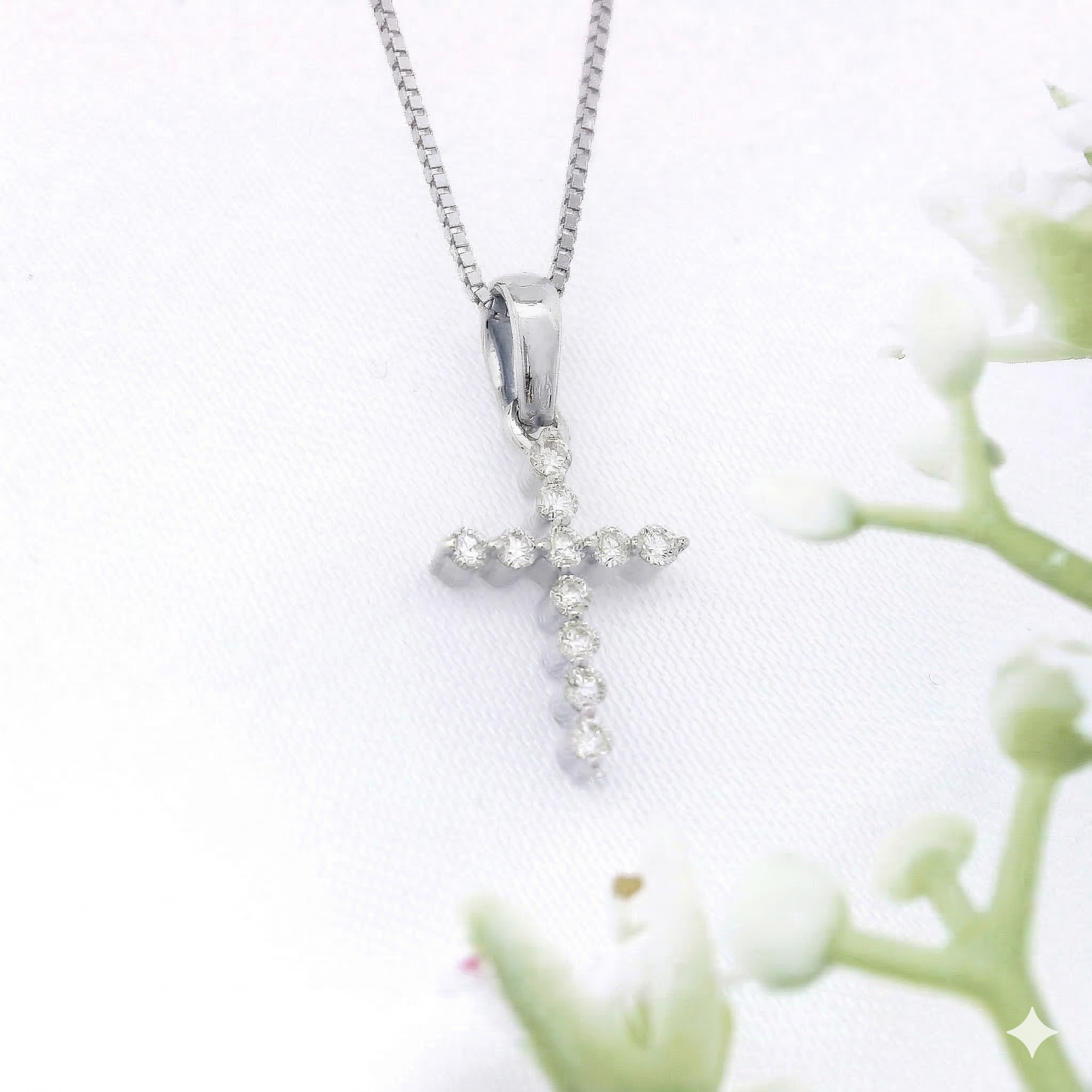 14K Gold Diamond Cross Pendant Necklace | .12 Ctw Natural White Diamonds