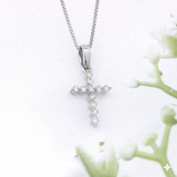 14k Yellow Gold Diamond Cross Necklace
