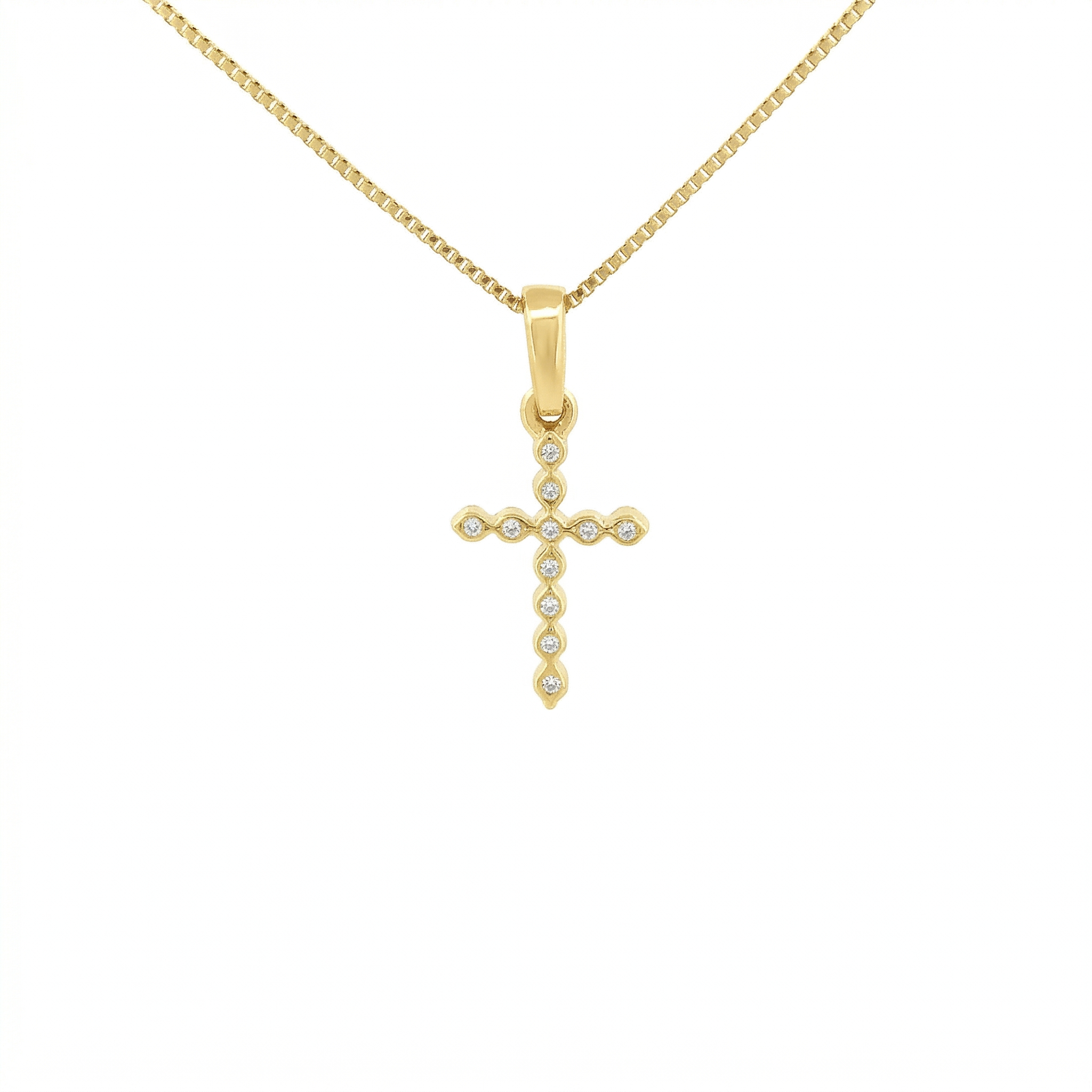 14K Gold Diamond Cross Pendant Necklace | .12 Ctw Natural White Diamonds