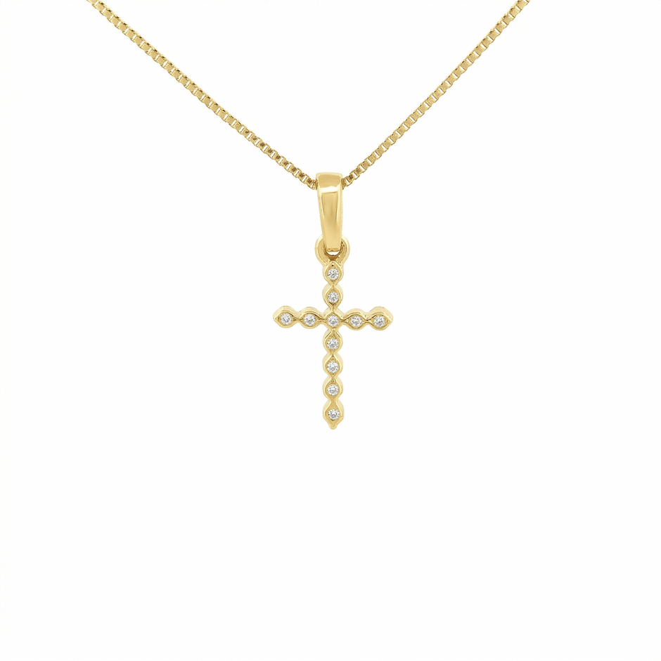 14K Gold Diamond Cross Pendant Necklace | .12 Ctw Natural White Diamonds