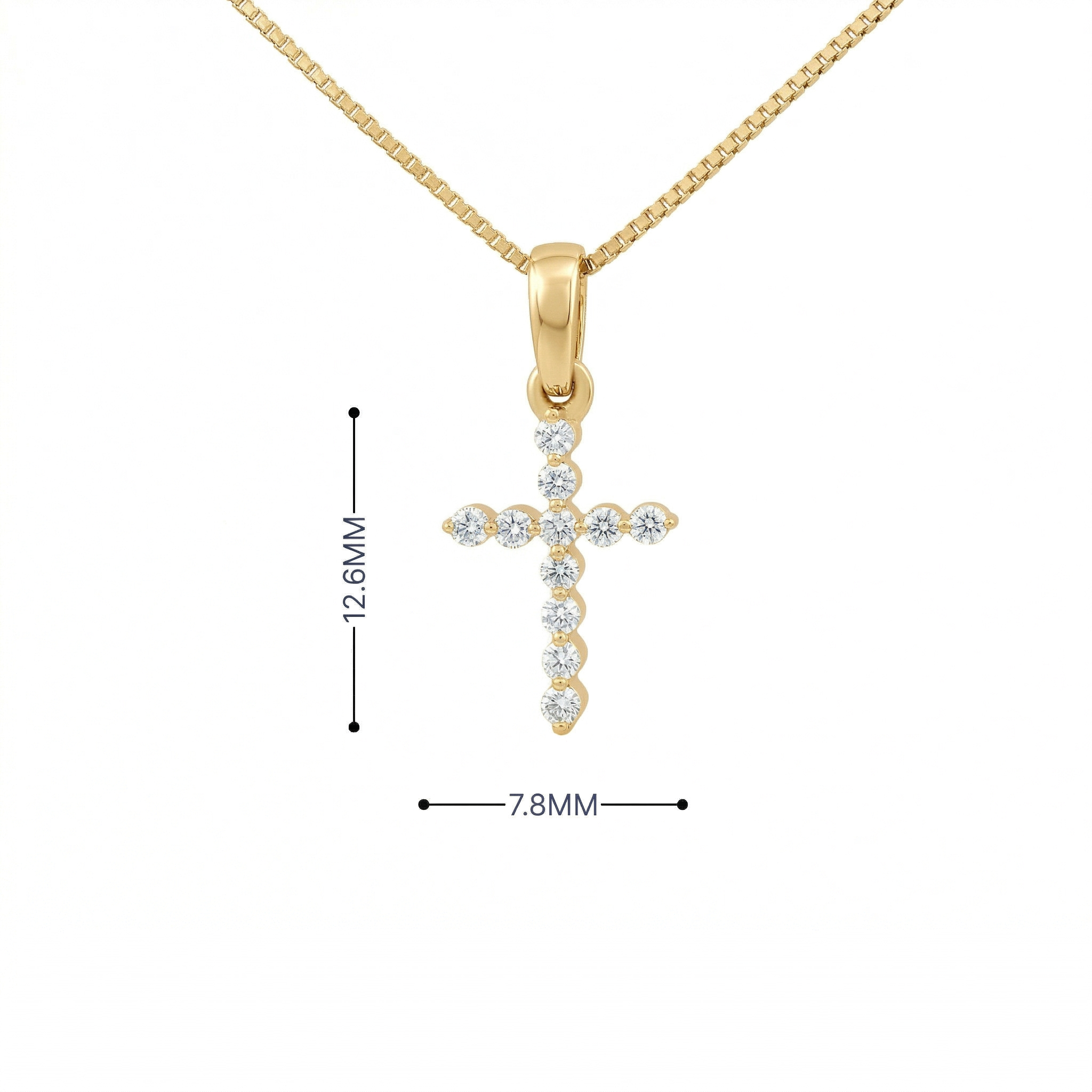 14K Gold Diamond Cross Pendant Necklace | .12 Ctw Natural White Diamonds