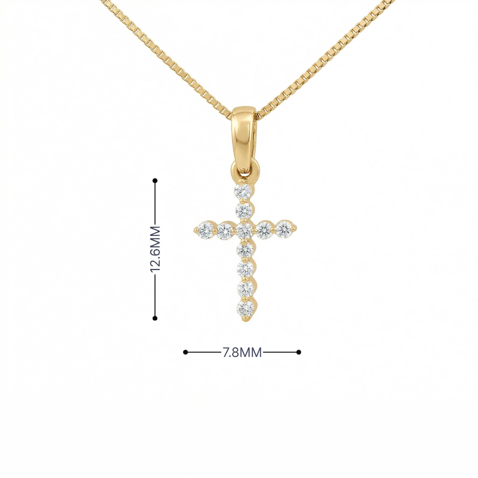 14K Gold Diamond Cross Pendant Necklace | .12 Ctw Natural White Diamonds
