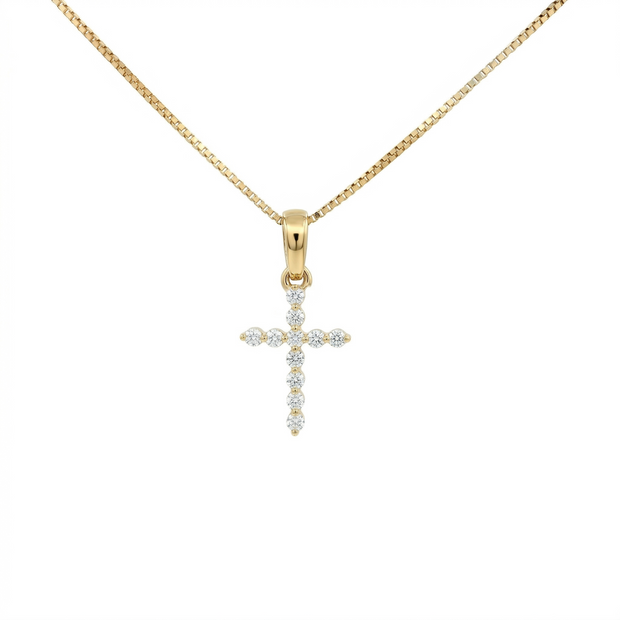 14k Yellow Gold Diamond Cross Necklace