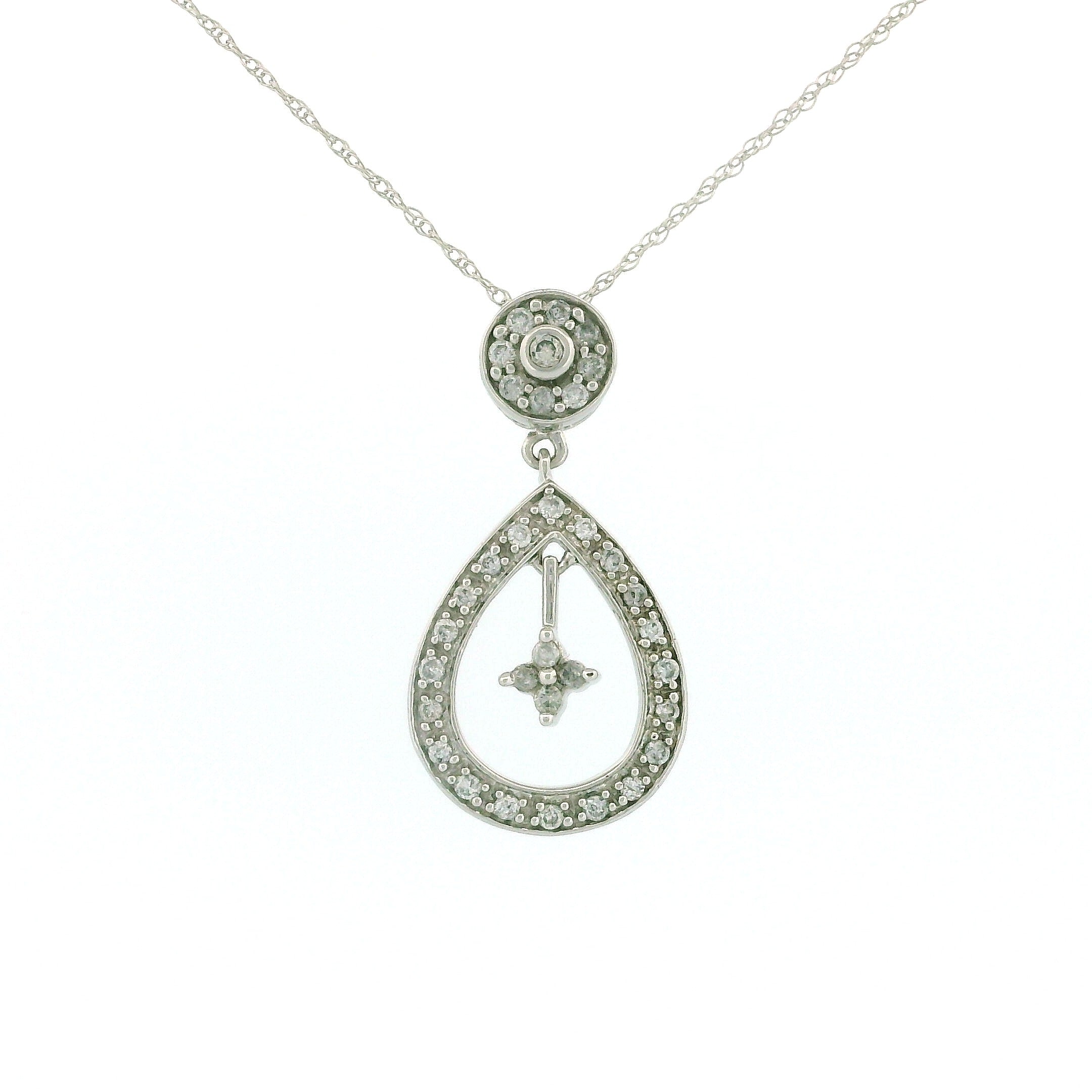 10k White Gold Round and Teardrop Charm Necklace with Dangling Star