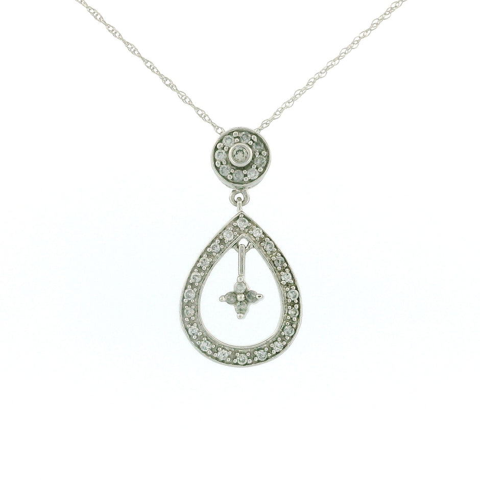 10k White Gold Round and Teardrop Charm Necklace with Dangling Star