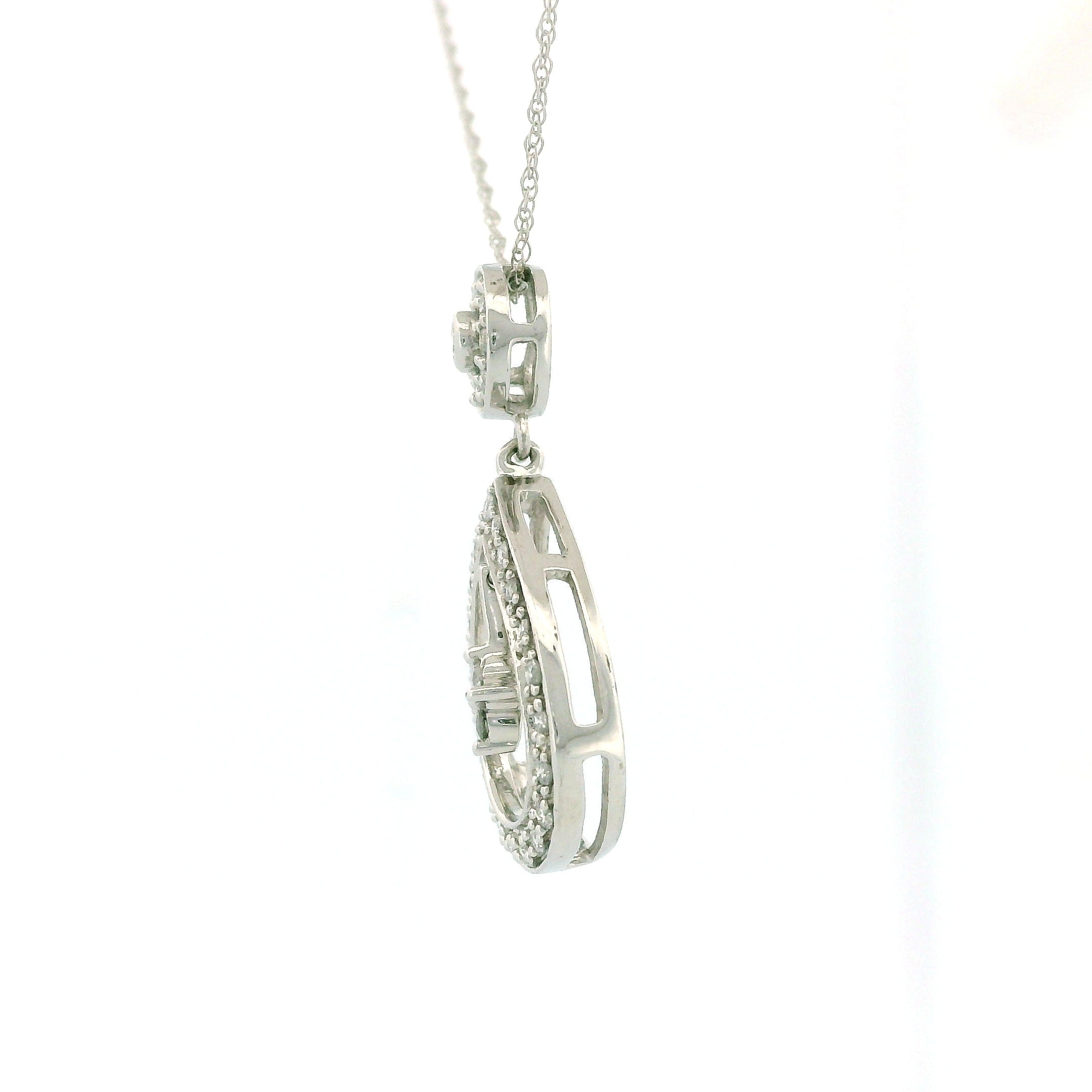 10k White Gold Round and Teardrop Charm Necklace with Dangling Star