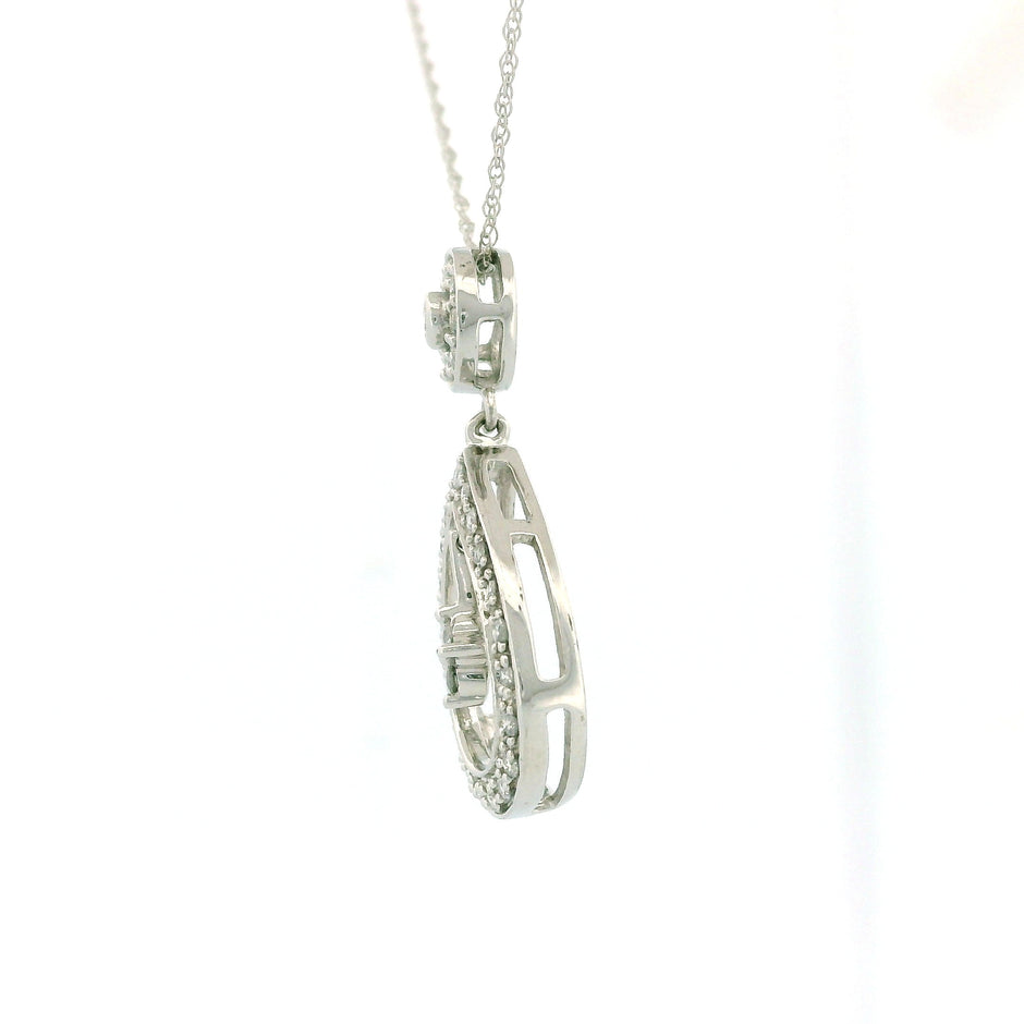 10k White Gold Round and Teardrop Charm Necklace with Dangling Star