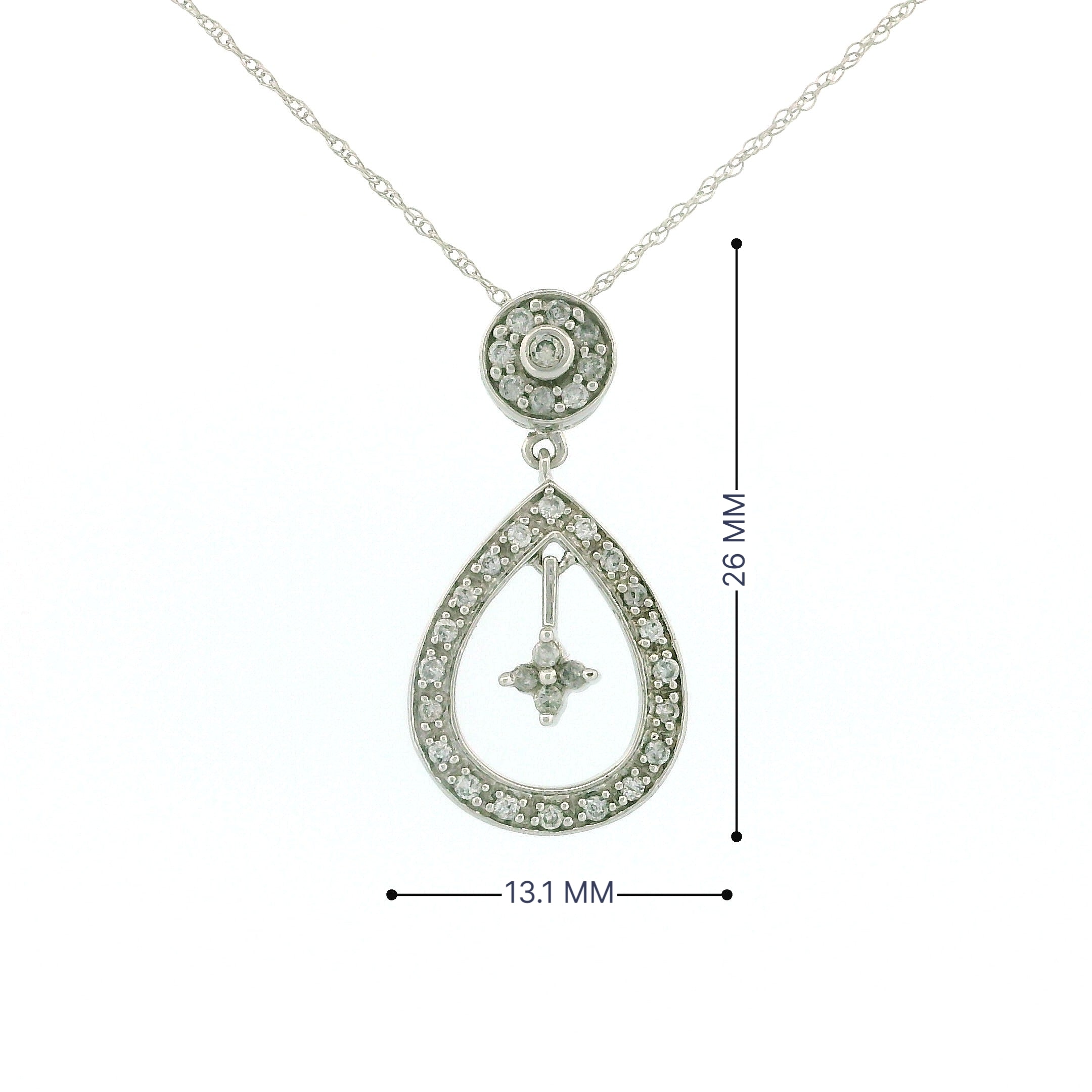 10k White Gold Round and Teardrop Charm Necklace with Dangling Star