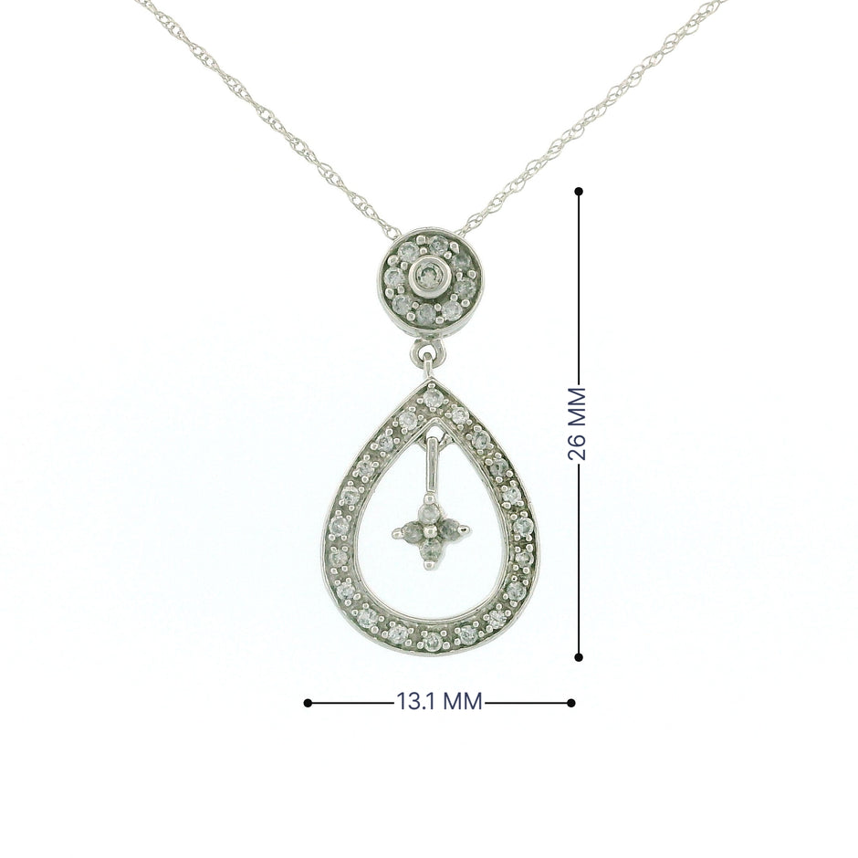 10k White Gold Round and Teardrop Charm Necklace with Dangling Star
