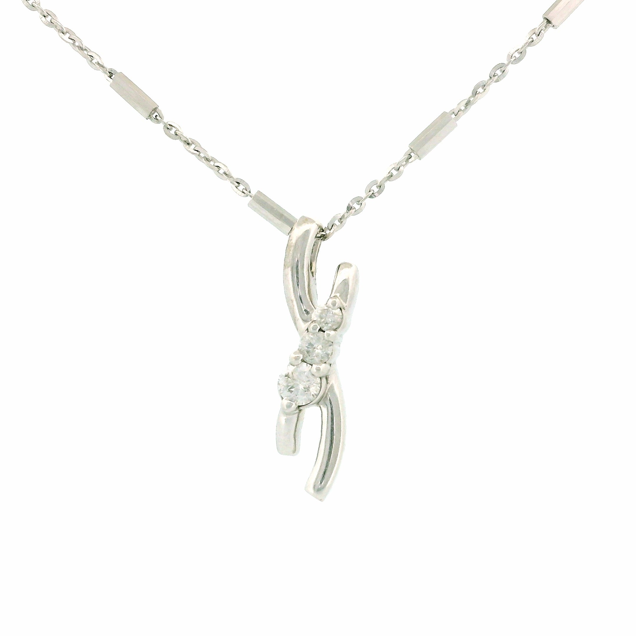 10kt White Gold Twisted Line Diamond Charm Necklace
