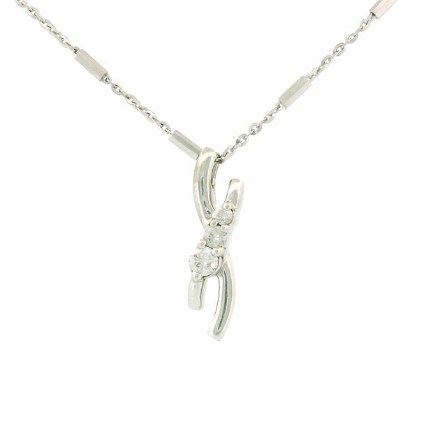 10kt White Gold Twisted Line Diamond Charm Necklace
