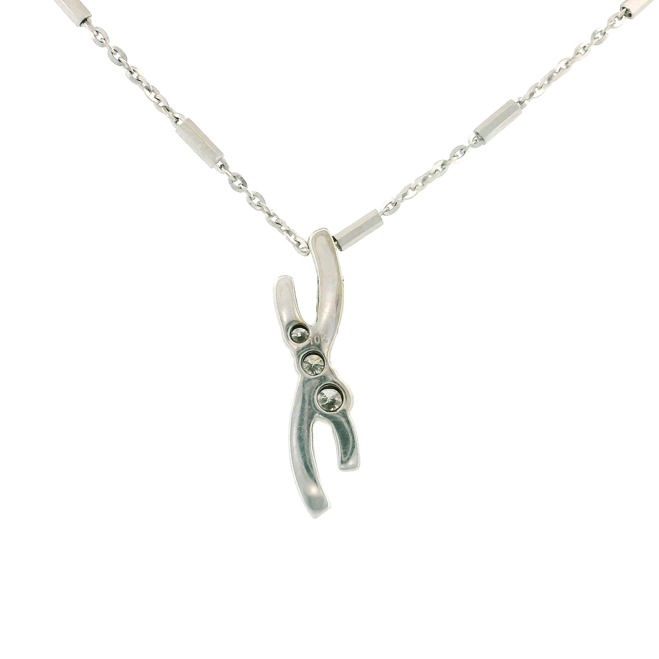 10kt White Gold Twisted Line Diamond Charm Necklace