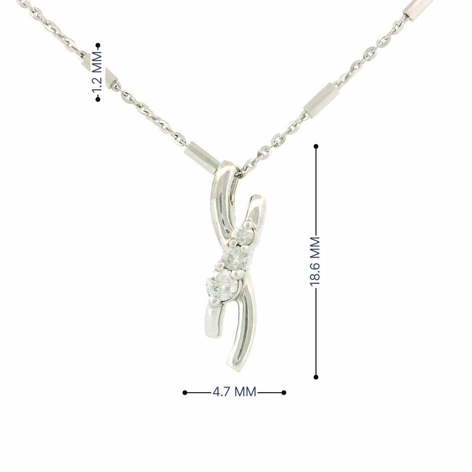 10kt White Gold Twisted Line Diamond Charm Necklace
