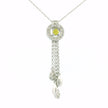 14k White Gold Round Frame Charm Necklace with Yellow Diamond Center, Teardrop Accents