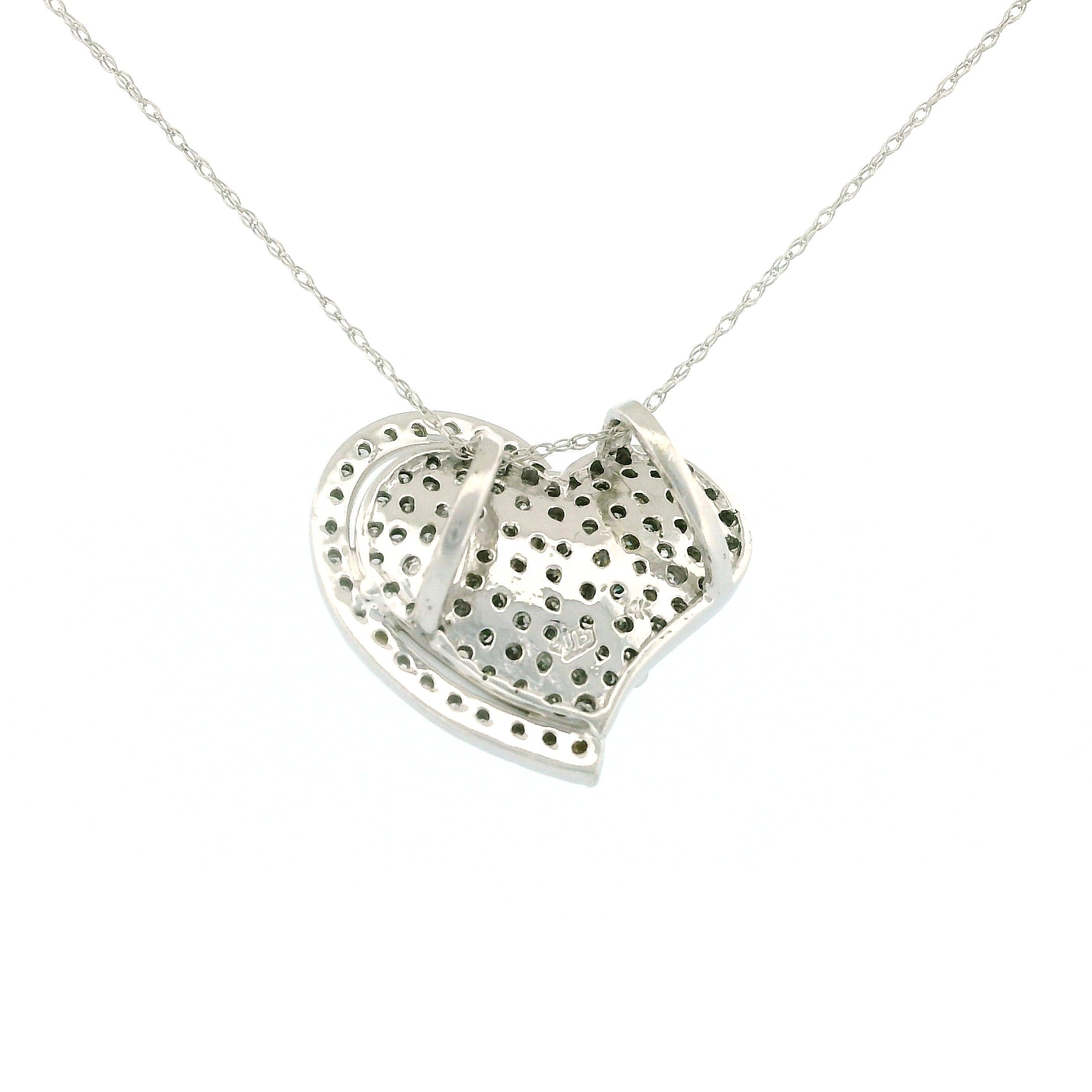 14k White Gold Heart and Flower Diamond Charm Necklace