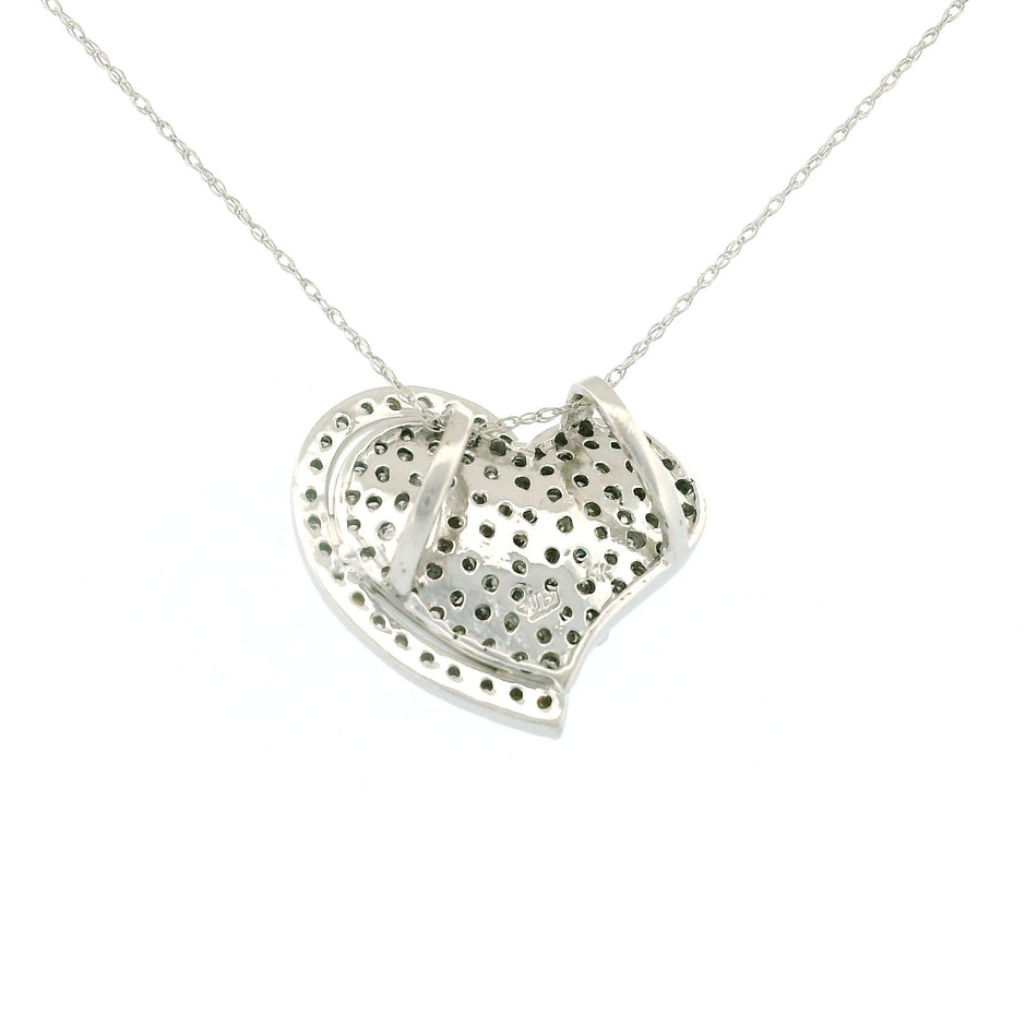 14k White Gold Heart and Flower Diamond Charm Necklace