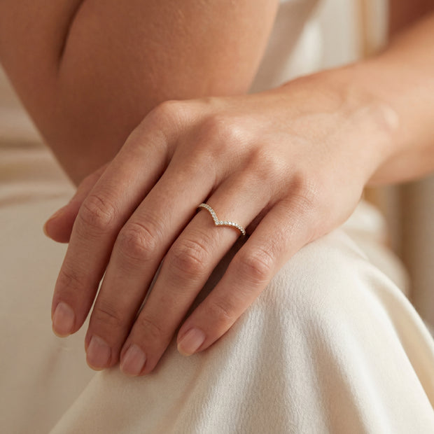 14k Yellow Gold with .14Ctw Round Natural White Diamond Pavé Diamond Chevron Ring