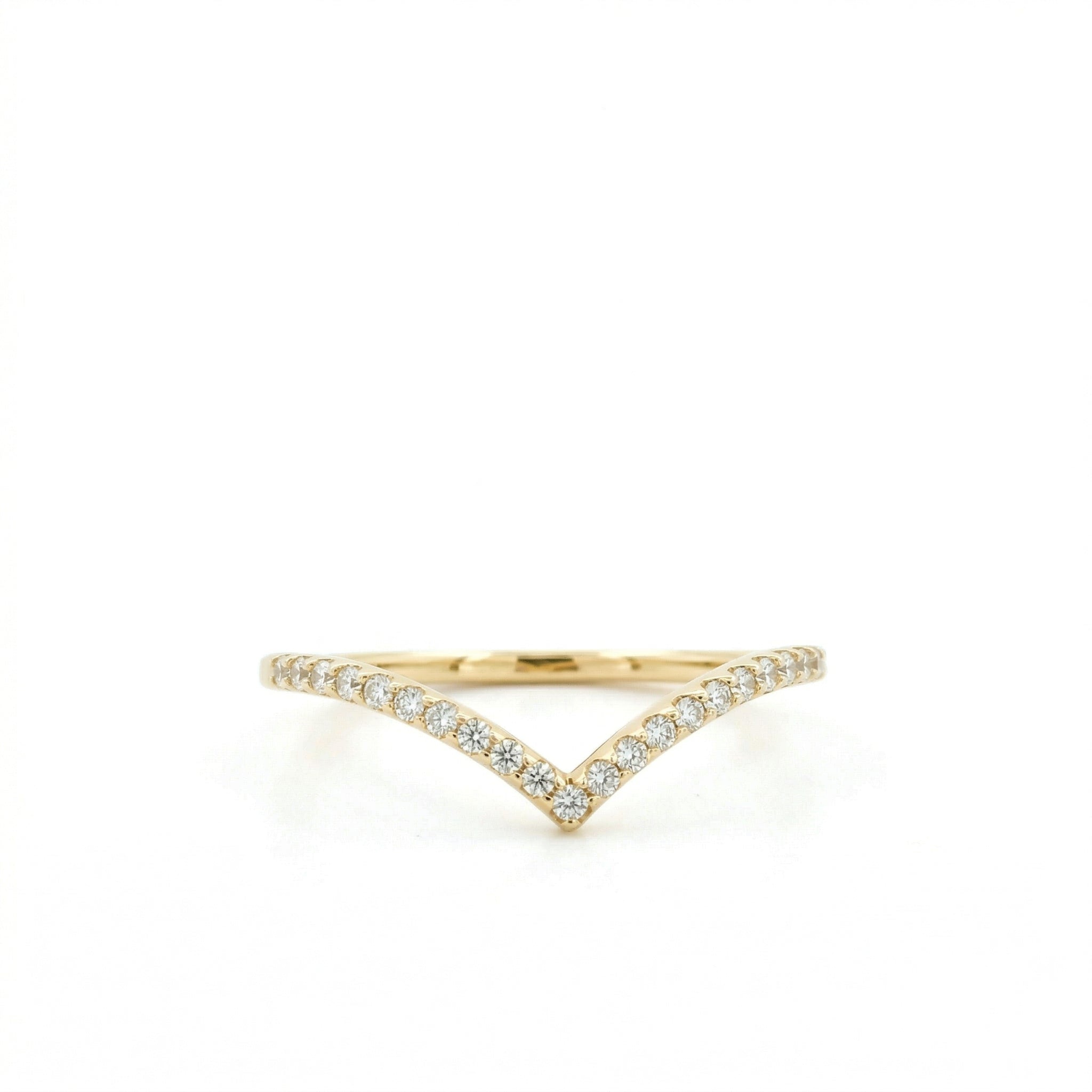 14k Yellow Gold with .14Ctw Round Natural White Diamond Pavé Diamond Chevron Ring