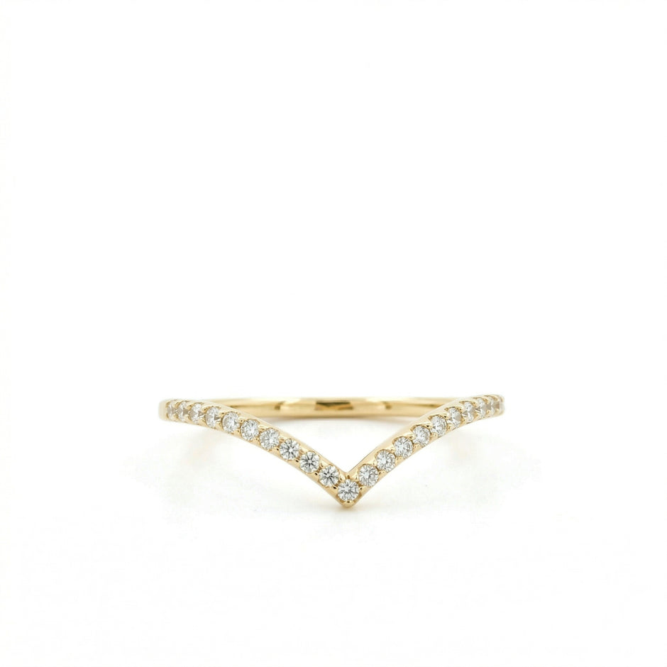 14k Yellow Gold with .14Ctw Round Natural White Diamond Pavé Diamond Chevron Ring