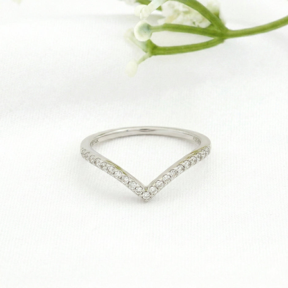 14k Yellow Gold with .14Ctw Round Natural White Diamond Pavé Diamond Chevron Ring