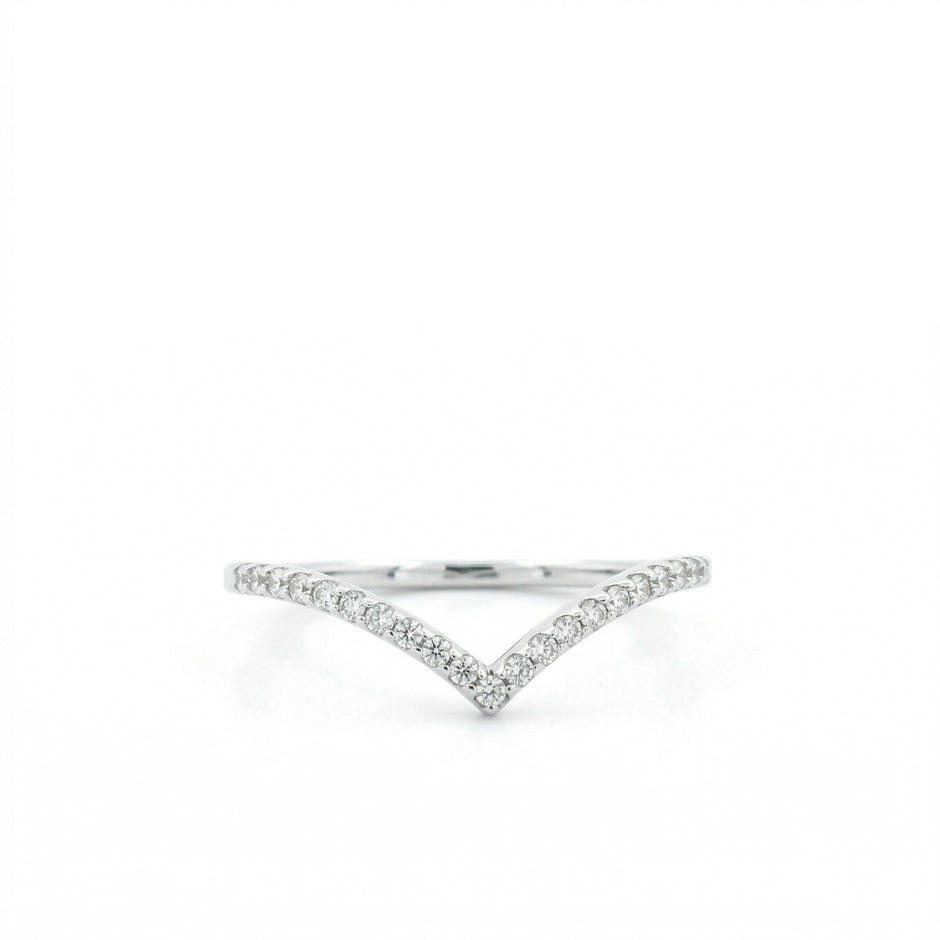 14k Yellow Gold with .14Ctw Round Natural White Diamond Pavé Diamond Chevron Ring