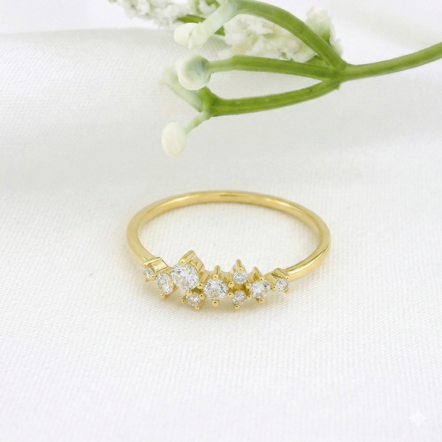 14k Gold with .20Ctw Round Natural White Diamond Constellation Cluster Ring