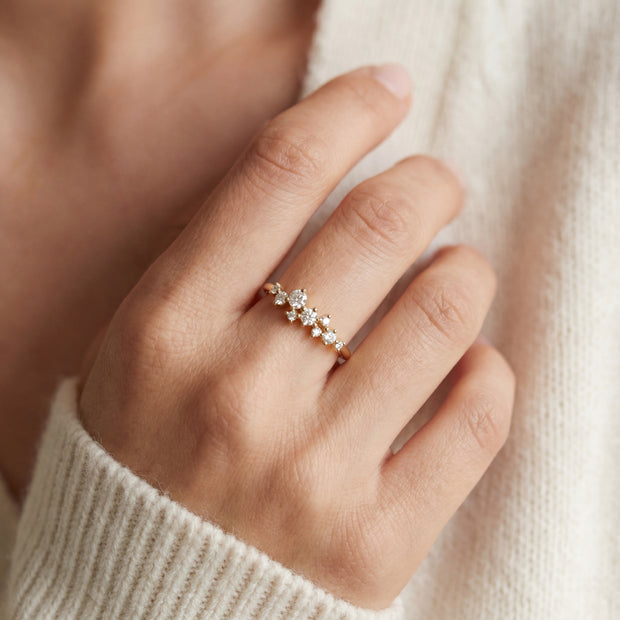 14k Gold with .20Ctw Round Natural White Diamond Constellation Cluster Ring