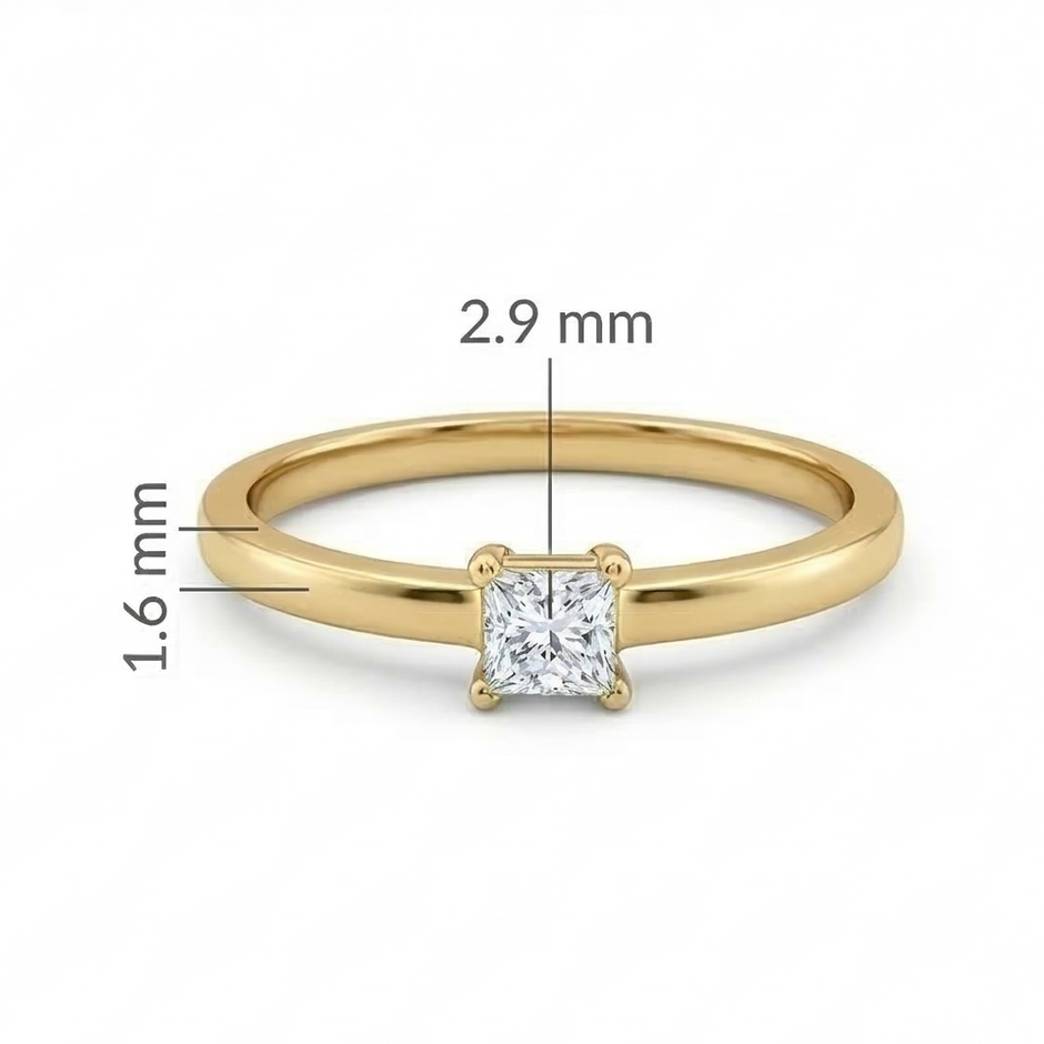 10K Yellow Gold Princess Cut Diamond Solitaire Ring
