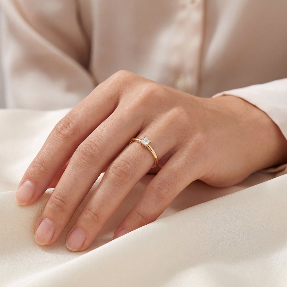 10K Yellow Gold Princess Cut Diamond Solitaire Ring