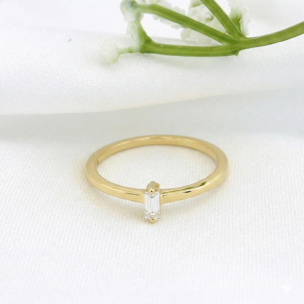 10k Yellow Gold with .10Ctw Natural Baguette White Diamond Solitaire Ring