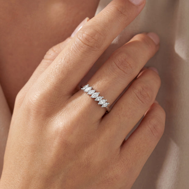 14k White Gold with .23Ctw Natural Marquise White Diamond Diamond Band