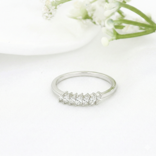 14k White Gold with .23Ctw Natural Marquise White Diamond Diamond Band
