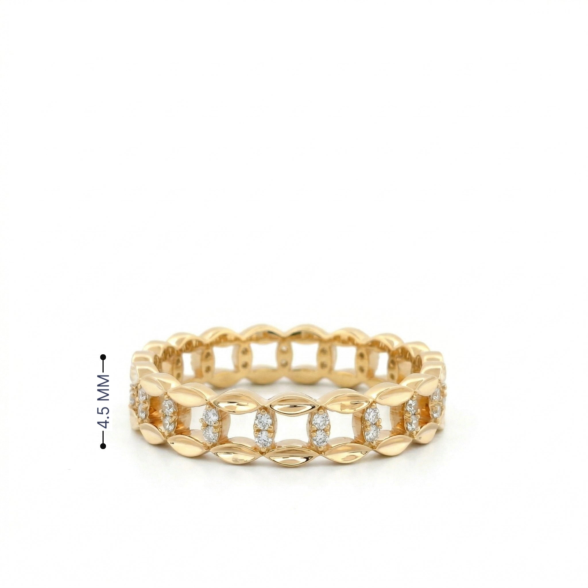 14k Gold with .15Ctw Natural Round White Diamond Cuban Link Eternity RIng