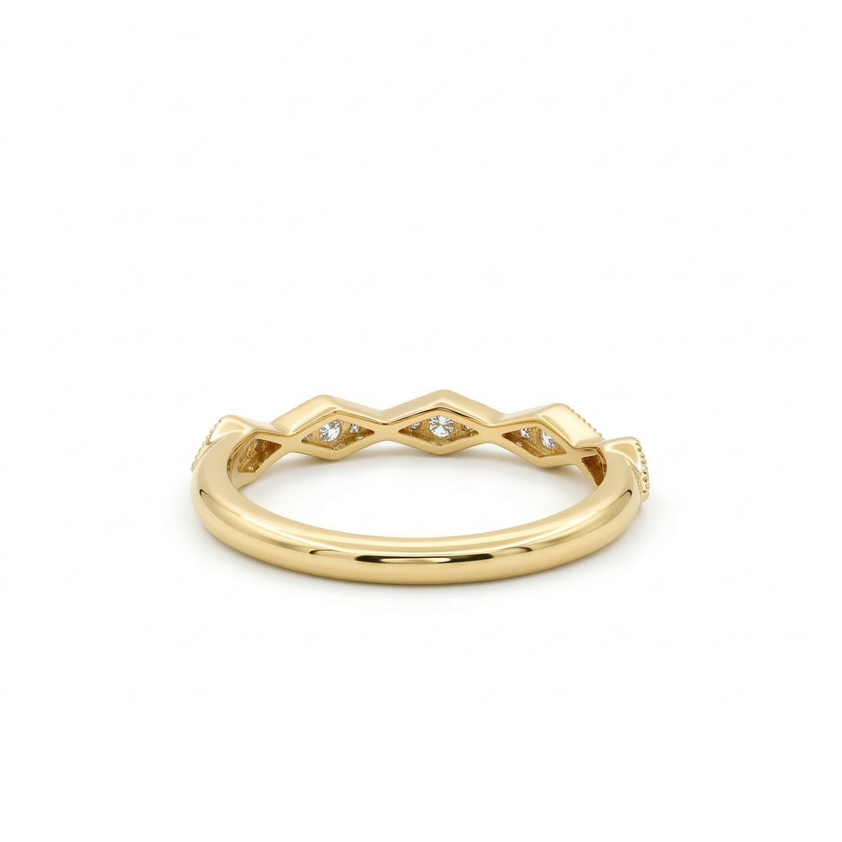 14K Yellow Gold with .17Ctw Round Natural White Diamond Milgrain Wave Band