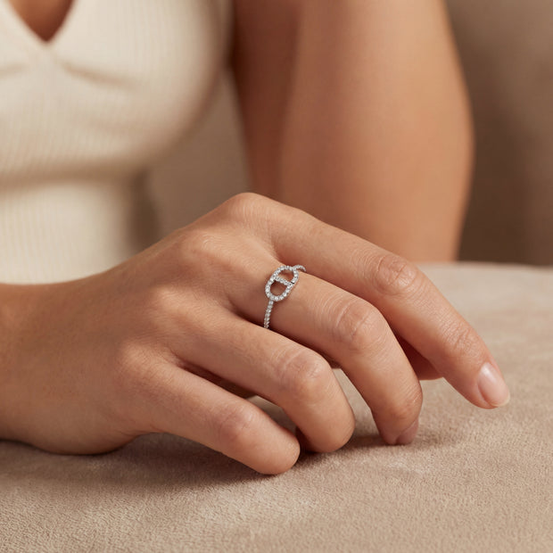 14k White Gold with .13Ctw Natural Round Diamond Anchor Link Ring