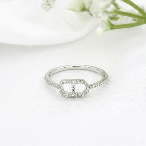 14k White Gold with .13Ctw Natural Round Diamond Anchor Link Ring