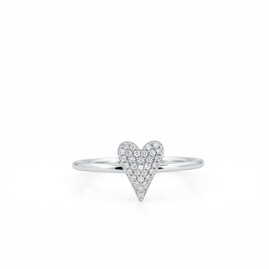 14k Gold Diamond Pave Heart Ring