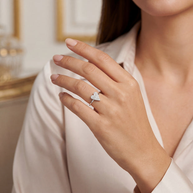 14k White Gold with .09Ctw Natural White Diamond Elongated Heart Ring