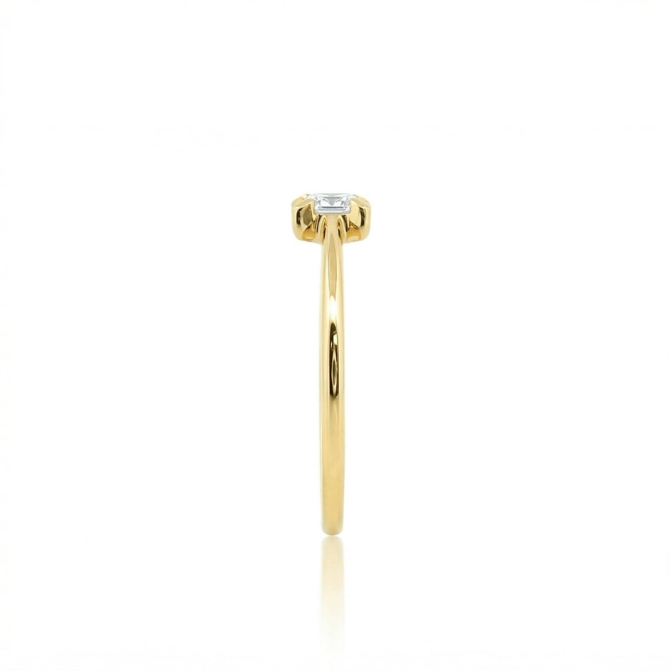 14k Gold with .08Ctw Round and Baguette Natural White Diamond Cluster Ring