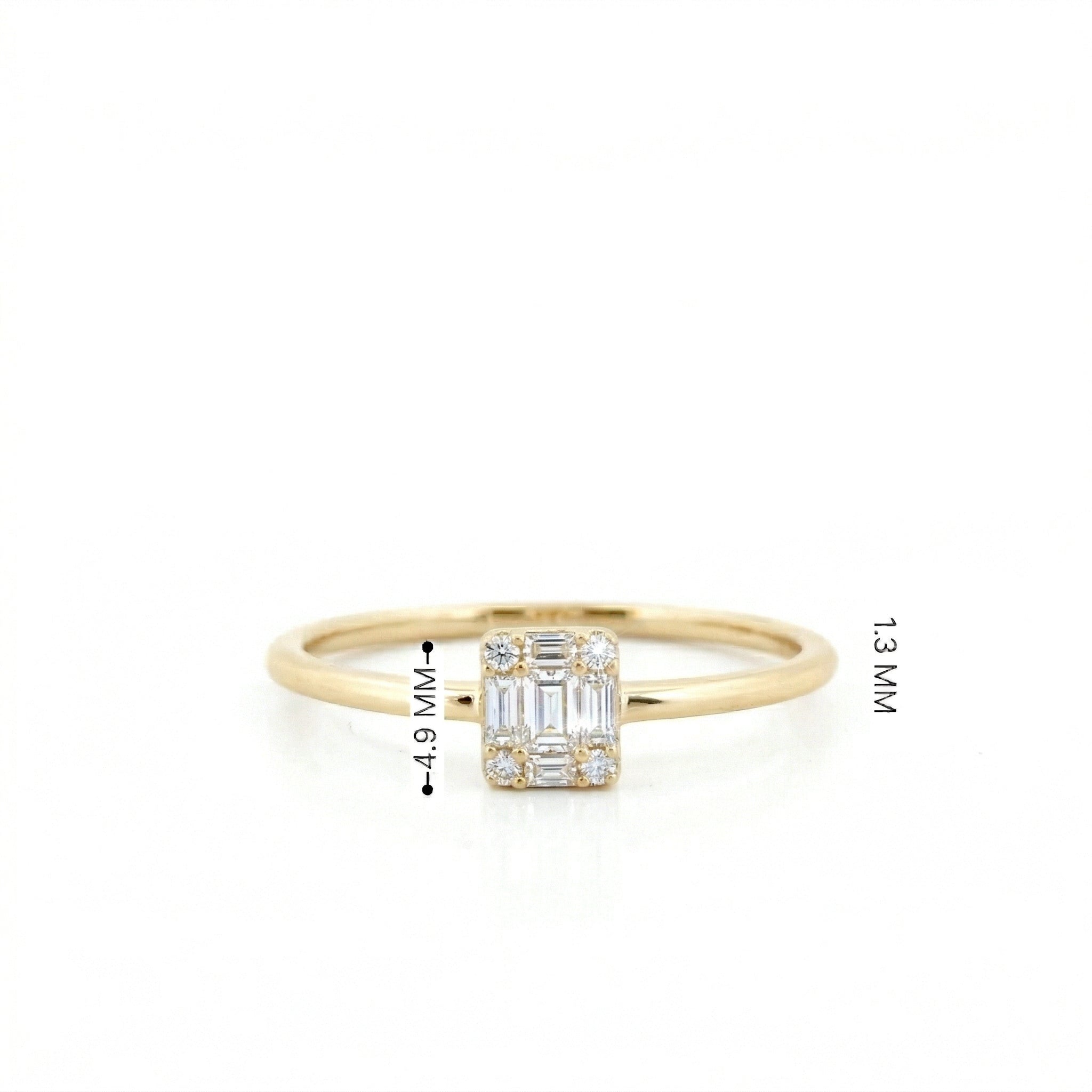 14k Gold with .08Ctw Round and Baguette Natural White Diamond Cluster Ring