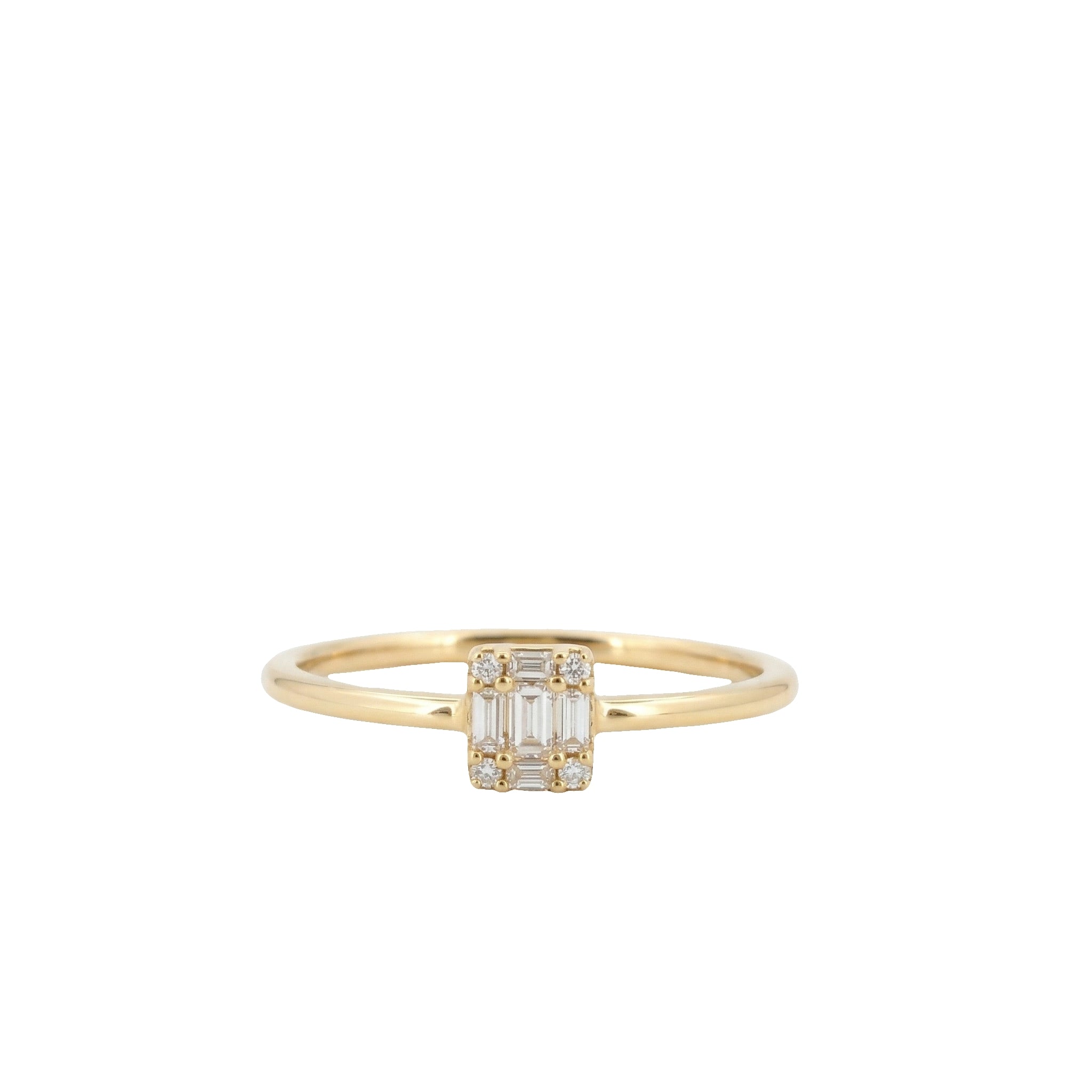 14k Gold with .08Ctw Round and Baguette Natural White Diamond Cluster Ring
