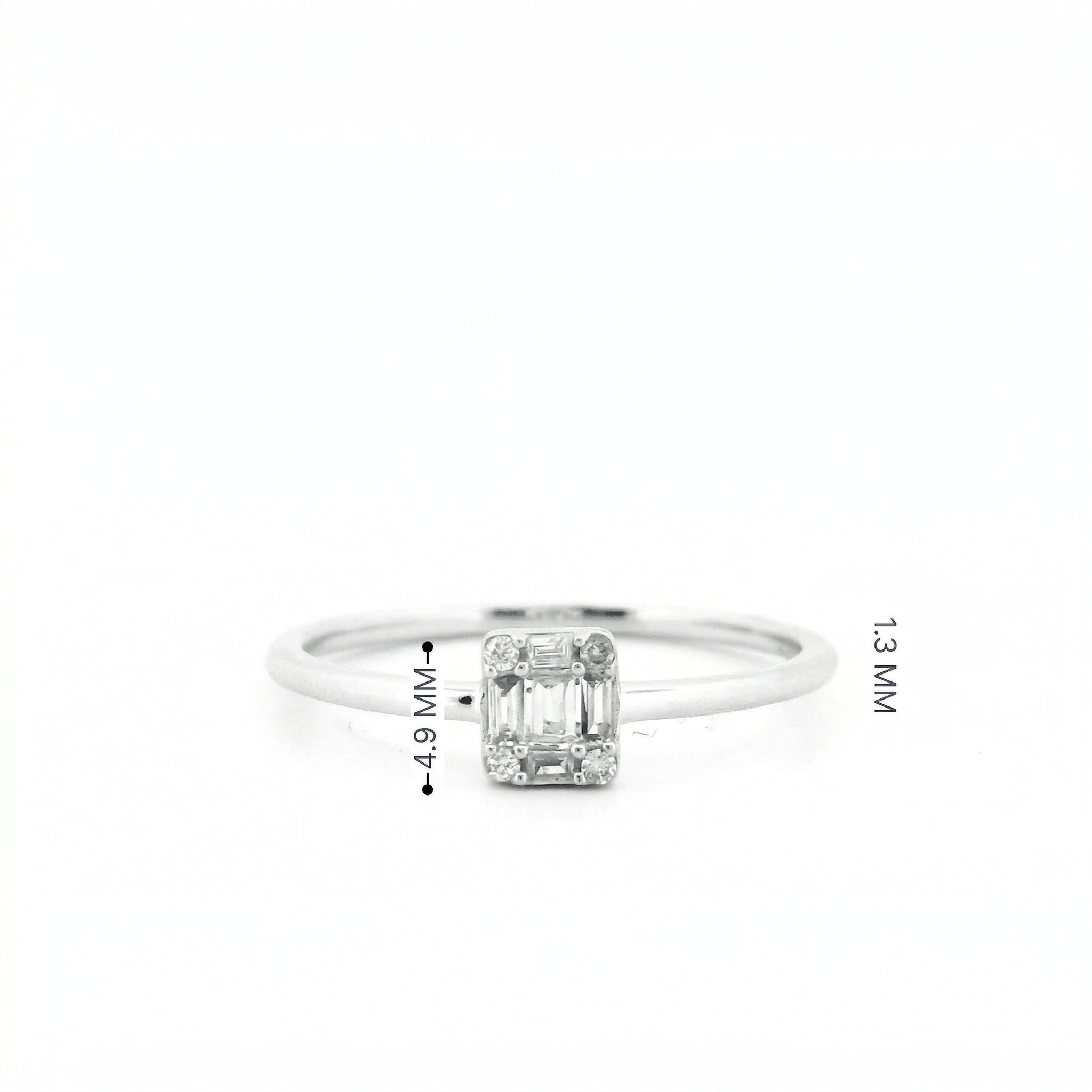 14k Gold with .08Ctw Round and Baguette Natural White Diamond Cluster Ring