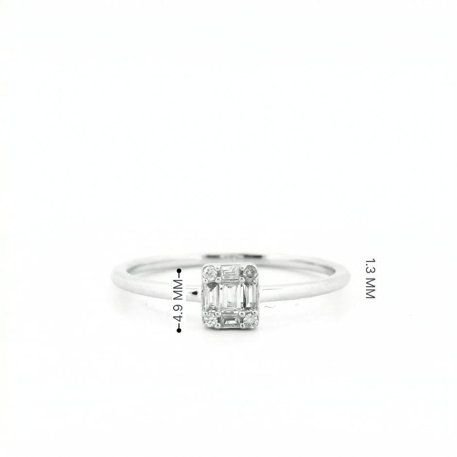14k Gold with .08Ctw Round and Baguette Natural White Diamond Cluster Ring