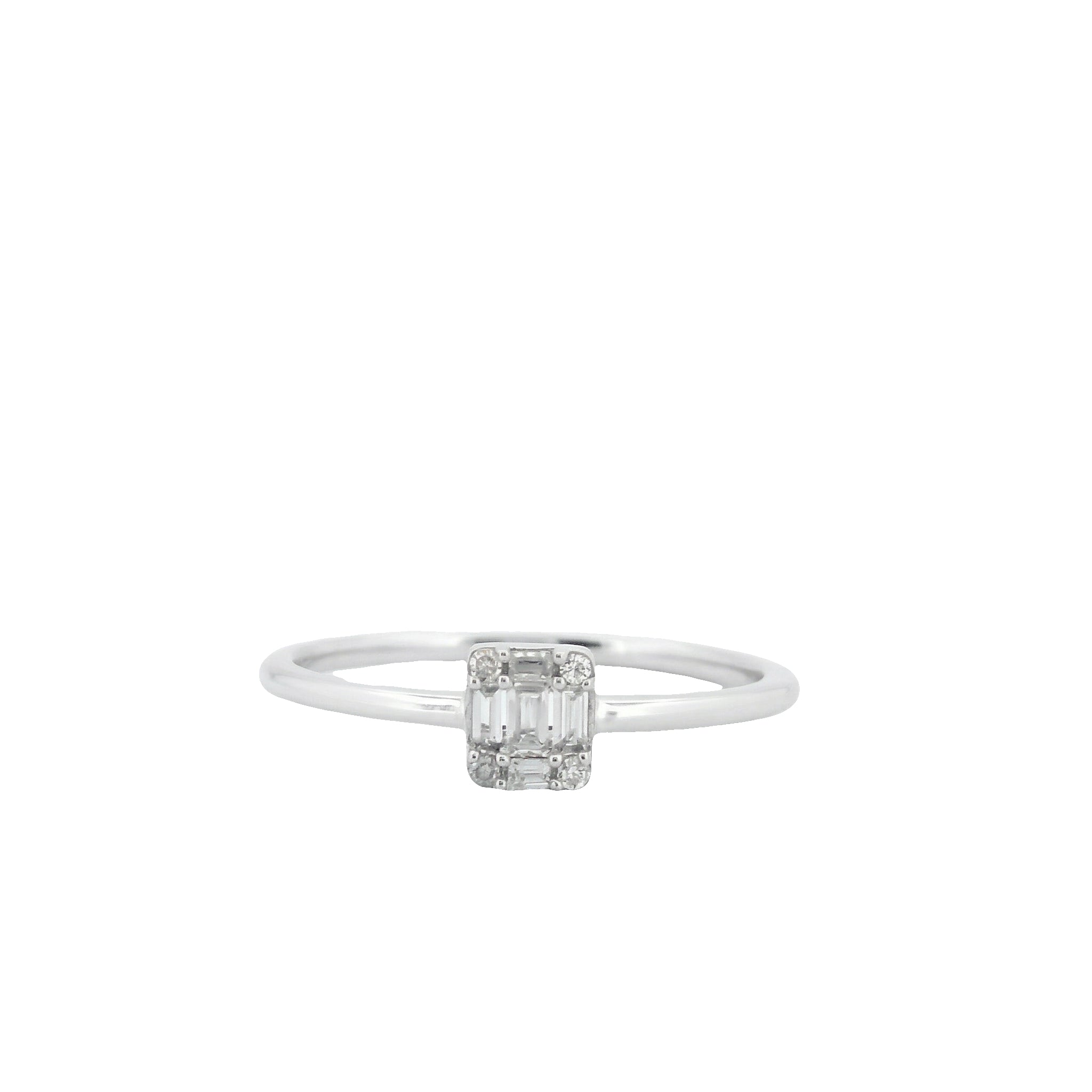 14k Gold with .08Ctw Round and Baguette Natural White Diamond Cluster Ring