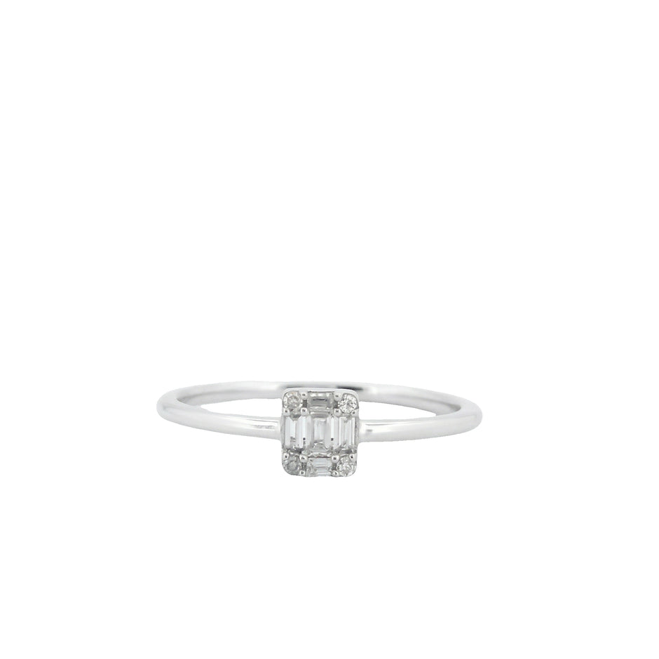 14k Gold with .08Ctw Round and Baguette Natural White Diamond Cluster Ring