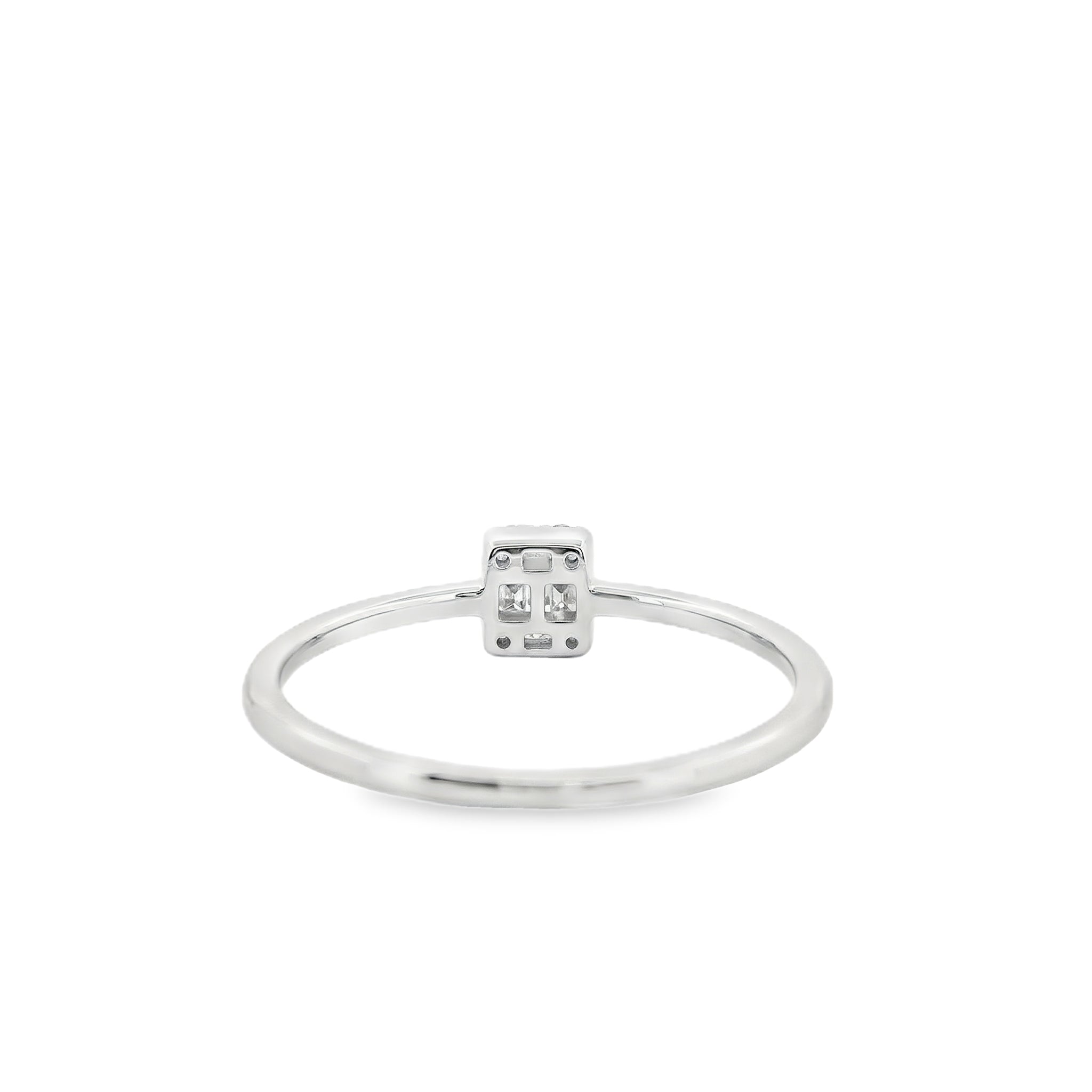 14k Gold with .08Ctw Round and Baguette Natural White Diamond Cluster Ring